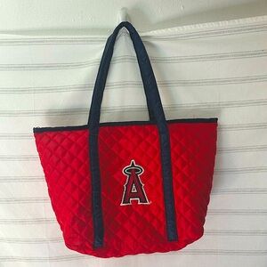 Anaheim Angels Red quilted tote bag with navy blue trim